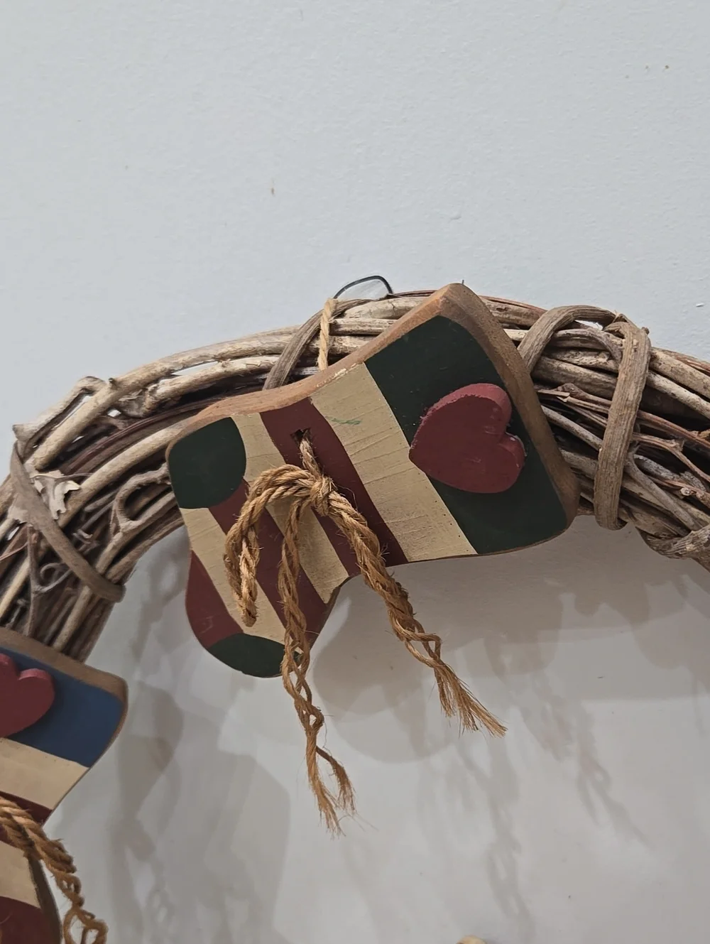 Vintage Primitive Wood + Stick Folk Art Style Christmas Santa Wreath